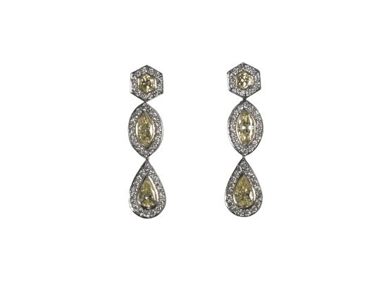 Yellow and white diamond earrings