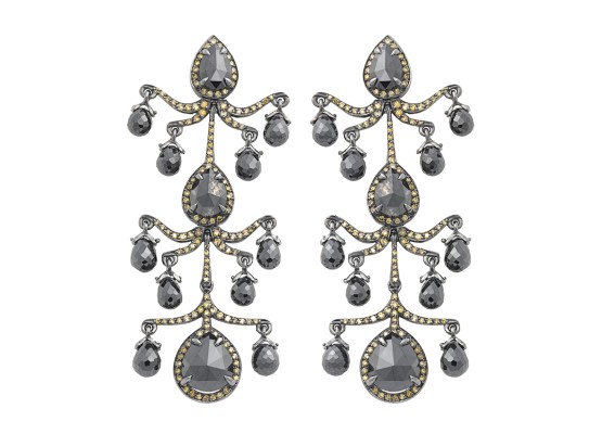 Yellow and black diamonds chandelier Earrings
