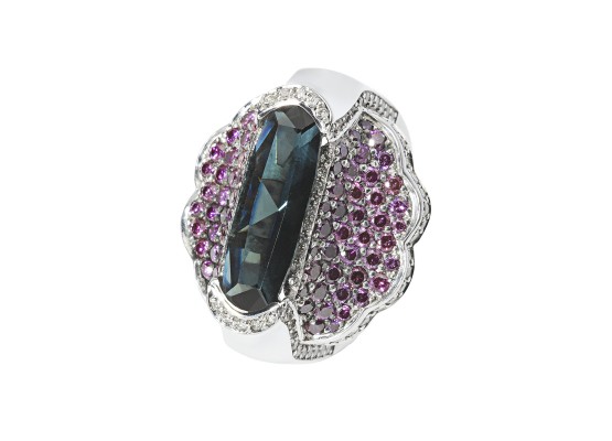 Tourmaline and Purple diamonds Ring